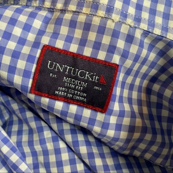 Untuckit Blue White Check Brachetto Button Down Shirt - Picture 5 of 6